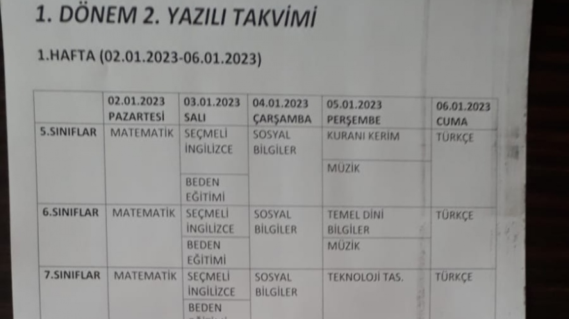 2024-2025 Eğitim-Öğretim Yılı 1.Dönem 1. Sınavlarımızın Takvimi